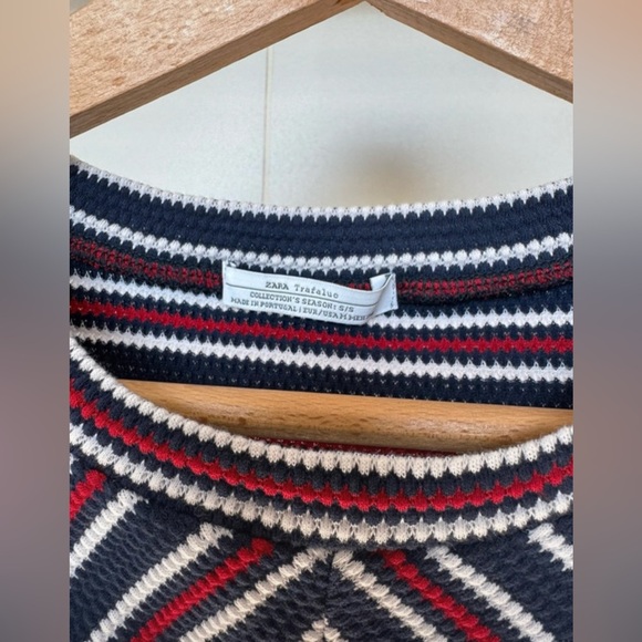 ZARA Trafaluc Striped Knit Crop Top Navy Red White Size M - Picture 4 of 5